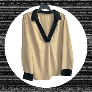 SHEIN Curve Golden Wheat w Black Trim Semi-Sheer Blouse Women 3X